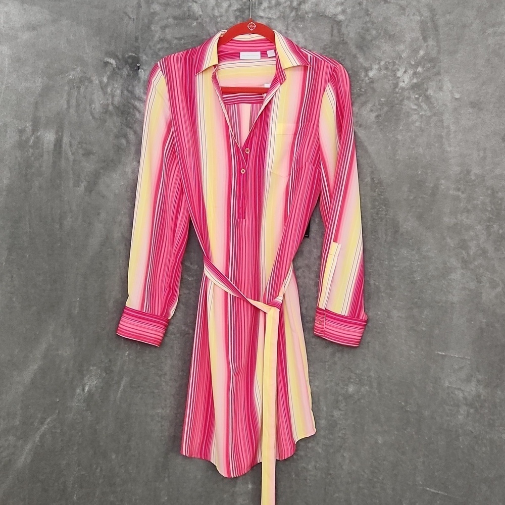 NWT New York & co pink yellow stripped collared dress - Picture 5 of 11